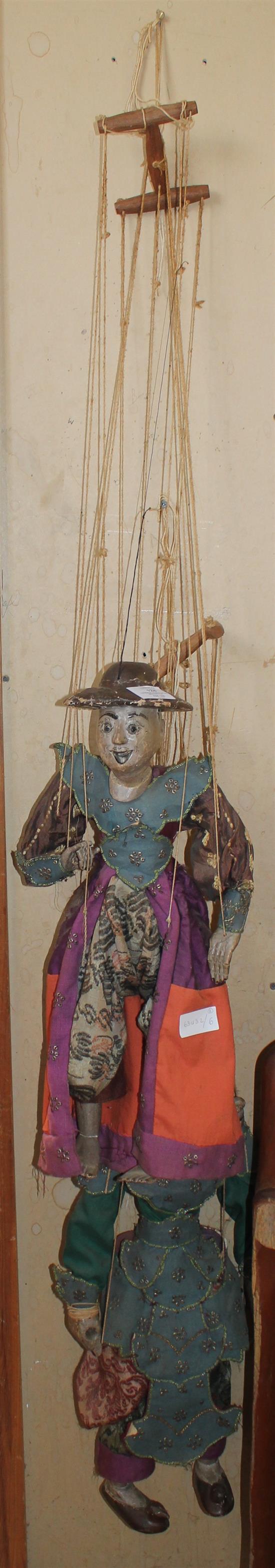 2 Burmese painted wood marionettes